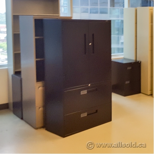 Teknion Black 2 Drawer Lateral File with 2 Door Storage